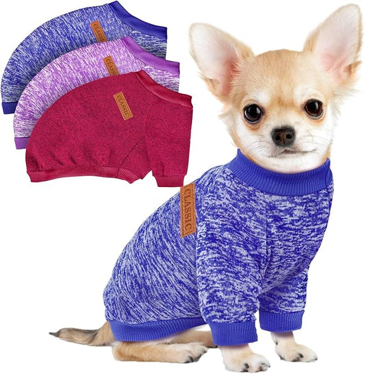 3 Pack Dog Sweaters for Small Dogs Girl Boy Winter Fleece Clothes Warm Soft Dog Sweatshirt Outfit for Dogs Cats Pet Apparel