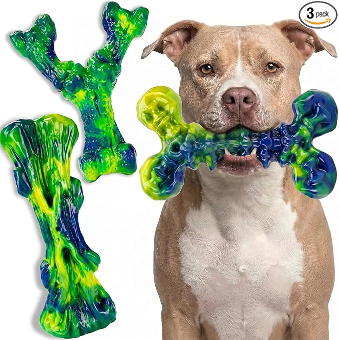 Kseroo Indestructible Dog Toys for Aggressive Chewers: 3-Pack Peanut Butter Flavored Hard Nylon Dog Chew Toys for Medium & Large Dogs(25-90lbs), Super Chewer Dog Bones Toys to Keep Them Busy, Green
