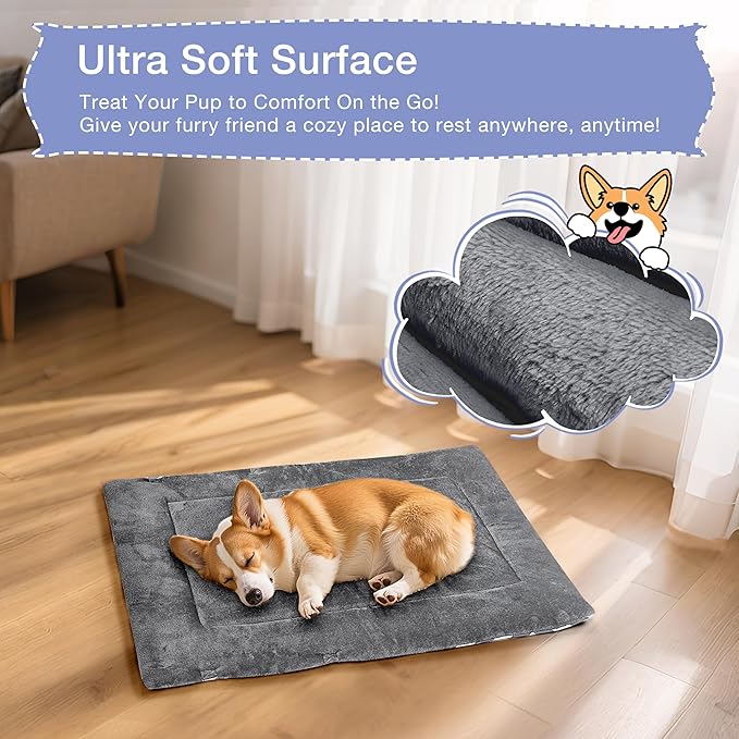 Catalonia Classic Waterproof Dog Mat, Portable Reversible Pet Travel Mat, Pet Cushion Pad with Handle for Small Medium Dogs Cats, Indoor or Outdoor, 50x27.5 inch, Gray Wavy