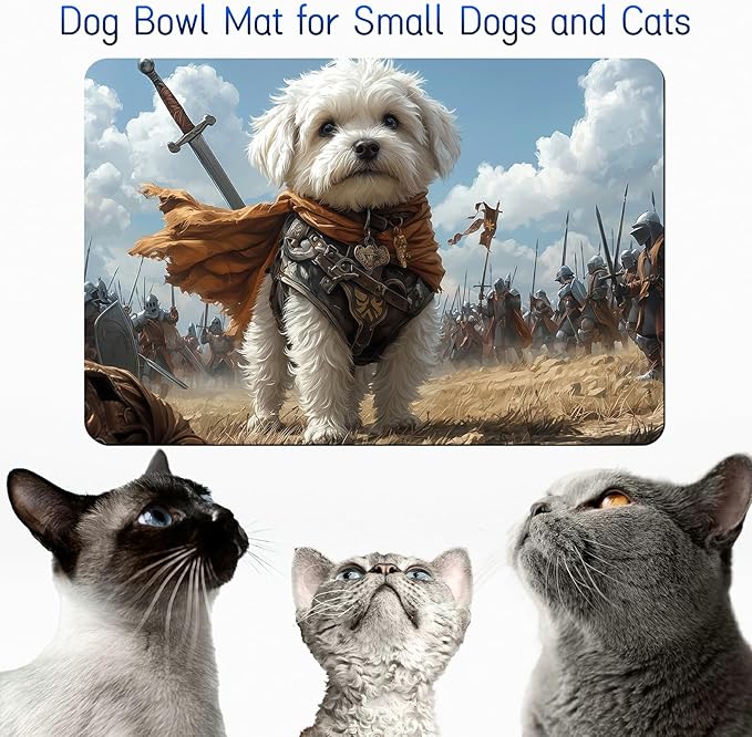 Dog Food Mat, 15.7" x 23.6" Absorbent Pet Feeding Mat for Food and Water, Waterproof Diatom Mud Pet Placemat with Non-Slip Rubber Backing, Easy Clean Cat Bowl Mat for Floors - Puppy Warrior