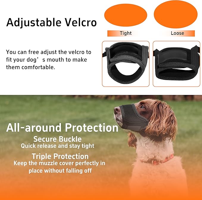 Seyezo Dog Muzzle, Soft Breathable Muzzle for Small Medium Large Dogs, Air Mesh Nylon Muzzle Cover Prevent Biting Barking Chewing, Adjustable Drinkable Pet Muzzle 6 Sizes(Black,M)