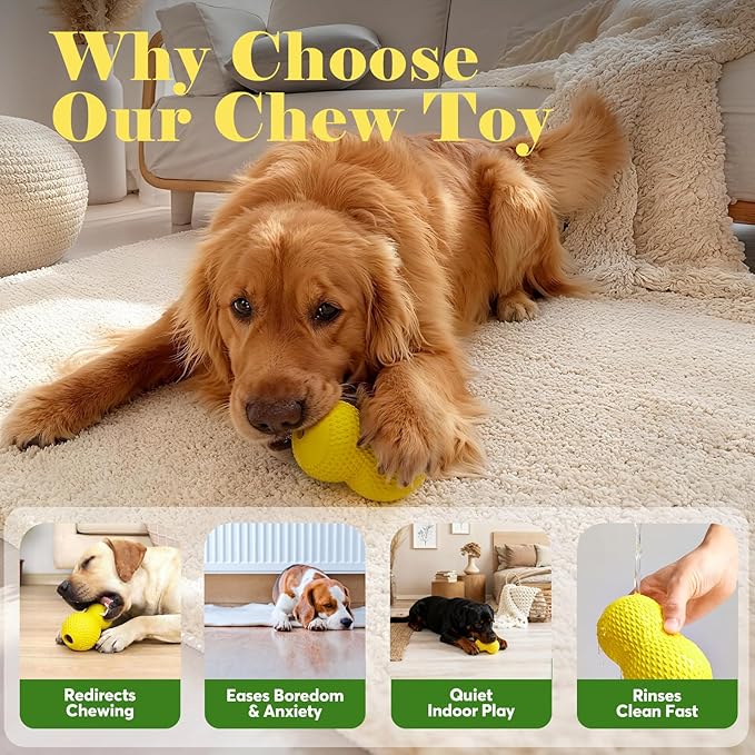 Kimee Natural Rubber Dog Chew Toy, Tough Gourd Dog Toy for Aggressive Chewers, Milk-Scented Interactive Dog Toy for Medium & Large Dogs to Chew, Tug & Fetch