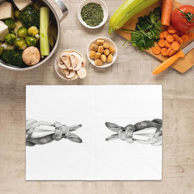 Funny Easter Bunny Rabbit Bathroom Hand Towels, Bunny Gifts for Women Hand Towel for Bathroom Decor, Easter Black and White Rabbit Decorative Kitchen Dish Tea Towels 16x24 Inch