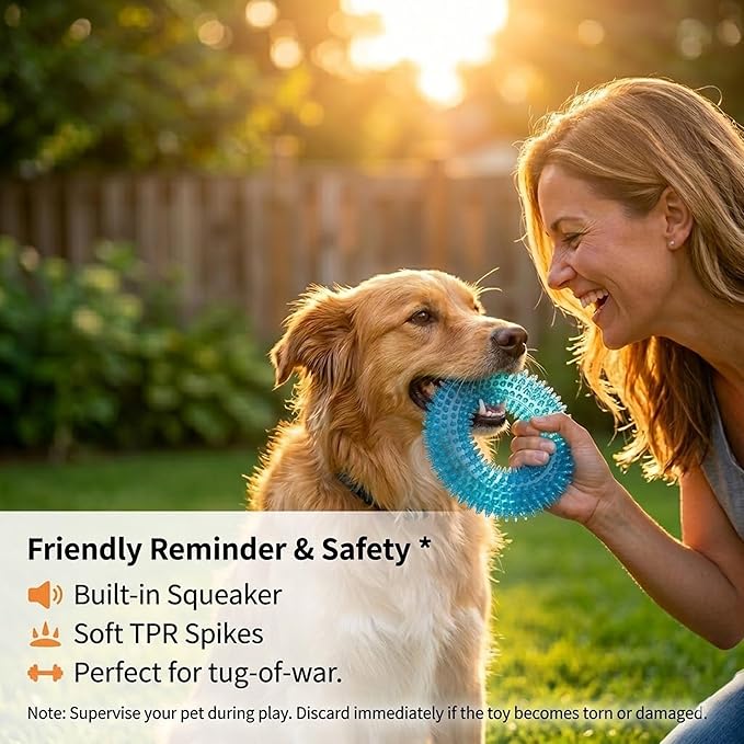 ADUCK Dog Squeaky Chew Toys for Aggressive Chewers, Small Medium Large Dogs Teeth Cleaning Soft Natural Rubber Float Toy for Indoor Outdoor Water Pool, Donut Ring Design 4.92 inch, Pack of 4