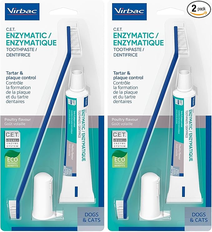 Virbac C.E.T.® Oral Hygiene Kit for Dogs | Poultry-Flavor Toothpaste | Fingerbrush and Pet Toothbrush,(Pack of 2)