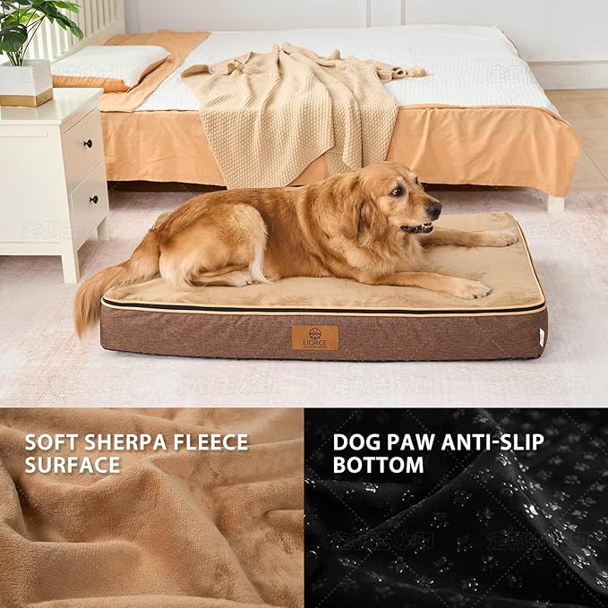 LIROCE Washable Dog Bed Cover Replacement, XXL Wrap-Around Zipper Cover for Orthopedic Memory Faom Dog Bed (48x30x6 inches), Brown
