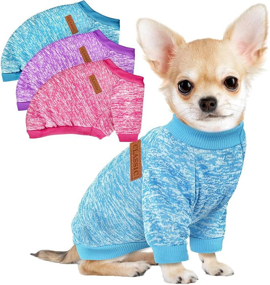 3 Pack Dog Sweaters for Small Dogs Girl Boy Winter Fleece Clothes Warm Soft Dog Sweatshirt Outfit for Dogs Cats Pet Apparel