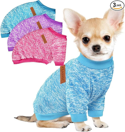 3 Pack Dog Sweaters for Small Dogs Girl Boy Winter Fleece Clothes Warm Soft Dog Sweatshirt Outfit for Dogs Cats Pet Apparel