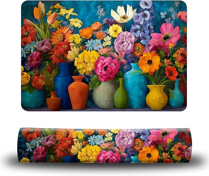 Dog Food Mat, 15.7" x 23.6" Absorbent Pet Feeding Mat for Food and Water, Waterproof Diatom Mud Pet Placemat with Non-Slip Rubber Backing, Cat Bowl Mat for Floors - Watercolor Flowers