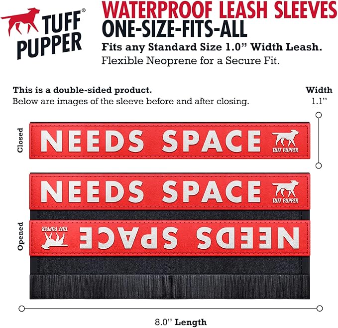 Tuff Pupper Waterproof Leash Sleeve | Fits Any Standard Size 1 Inch Wide Leash | Dual Sided Message | Durable Neoprene & Silicone | Odor & Stink Proof | Easy Secure On & Off (2 Pack, Needs Space)