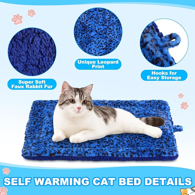 Riakrum 4 Pack Self Warming Cat Bed Mats Leopard Print Cat Dog Thermal Blanket Double Sided Self Heating Pet Pad with Storage Bags for Pet Winter Outdoor Indoor Supplies, Non Electric(M)