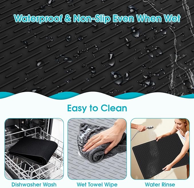 Dog Grooming Table Mat, (19.9 x 27.8 inch) Dog Grooming Table Mat Pad Non-Slip, Pet Grooming Table Mat for Grooming Dogs at Home, Pet Groomers Table Mat, Easy-Clean Durability (Black)