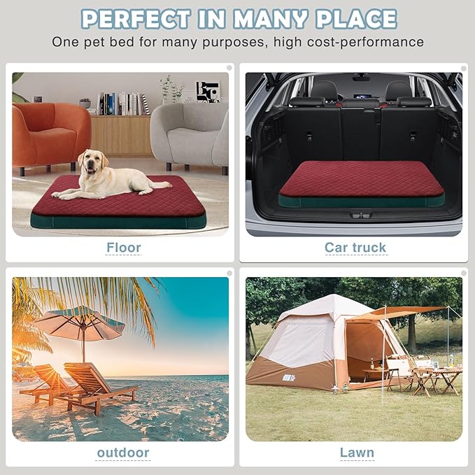 Dog Bed for Extra Large Dogs, Orthopedic Foam Jumbo Dog Bed Mattress, 47 inch Joint Relief Pet Sleeping Bed, Non Slip Bottom with Removable Washable Cover, Wine Red