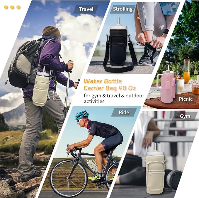 Water Bottle Holder with Strap, Insulated Crossbody Sling Bag, Carrier with Phone Pocket for Walking Hiking Camping Fishing