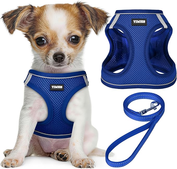 YIMEIS Dog Harness and Leash Set, No Pull Soft Mesh Pet Harness, Reflective Adjustable Puppy Vest for Small Medium Large Dogs, Cats (Royal Blue, X-Small (Pack of 1)