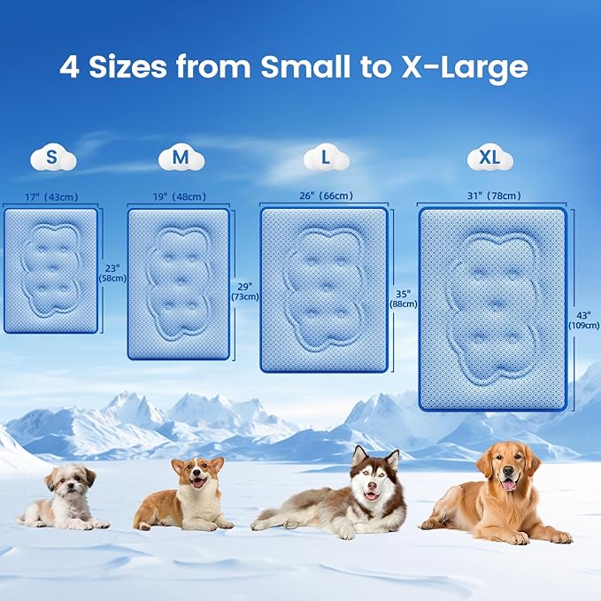 Dog Cooling Mat, Thick Cooling Mat for Dogs with PCM & Thermochromic Tech, Dual-Sided Durable Waterproof Cool Dog Bed Mat for All-Year Use, Q-Max>0.5, Machine Washable, Non-Toxic - L(26" x 35")