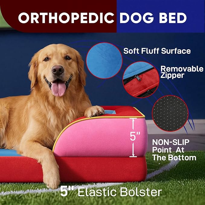 Comfort Expression Orthopedic Dog Bed for Large Dogs 36x27 Inch, Waterproof Egg Crate Foam Large Pet Bed with Bolsters, Dog Couch with Washable Cover & Non-Slip Bottom, Los Angeles