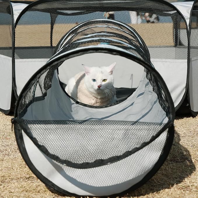 Cat Tunnel, Cat Tunnels for Indoor Cats, Hexagon-Shape Cats Cave with Cat Toys, Foldable Cat Tubes and Tunnels for Kitten, Puppy, Kitten, Rabbit(Hexagon + Tunnel)，78" L x 44.5" W x 15.5" H