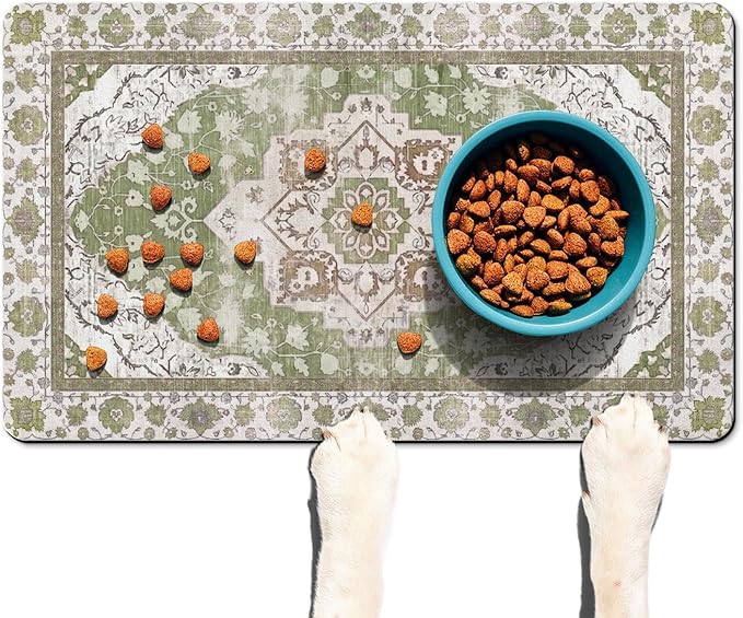 Absorbent Pet Dog Bowl Mat for Food and Water, Pet Cat Food Feeding Mat with Non Slip Rubber Backing, Dog Food Mats for Floors Waterproof, 16"x24"