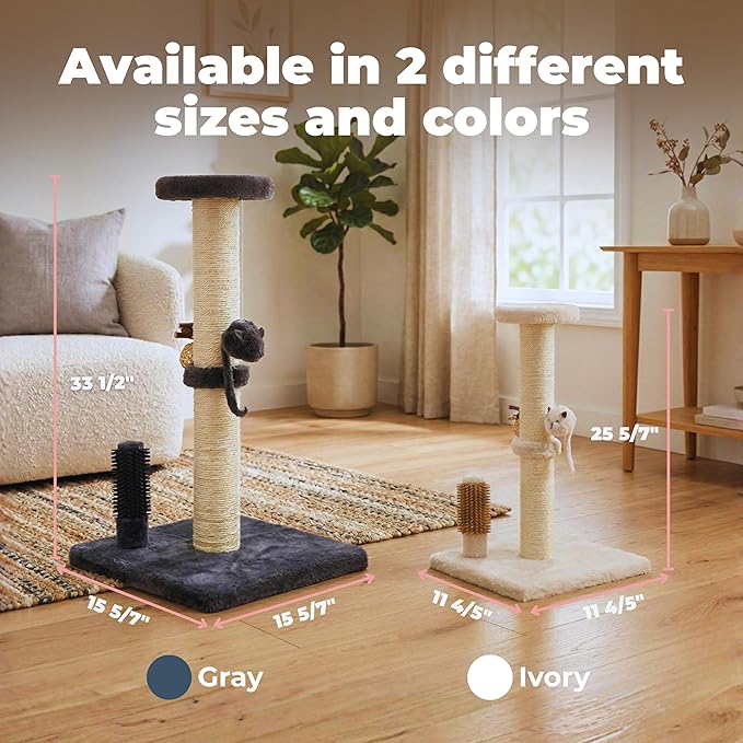 Best Pet Supplies Catify Cat Scratcher, Fun Interactive Scratchers, Posts, Poles, Claw Safe, Furniture Saver Indoor Play Support Natural Cat Behaviors Heavy Duty - Beige Scratching Post - H: 33"