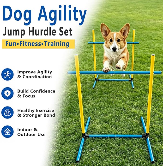 Dog Agility Training Hurdle Set, Adjustable PVC Jump Bars for Backyard Exercise, Outdoor Obstacle Equipment for Small & Medium Dogs (2 Sets)