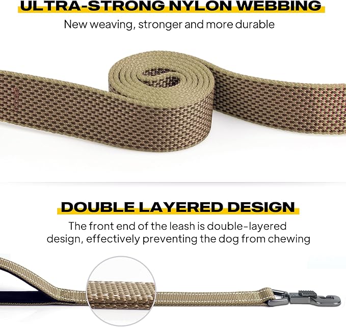 Fida 10ft Heavy Duty Dog Leash with 2 Comfortable Padded Handles, Traffic Handle & Advanced Easy Snap Hook, Reflective Walking Lead for Large, Medium & Small Breed Dogs, Brown