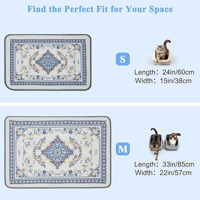 Unicorn Catcher 33X22in Cat Litter Mat Machine Washable Soft 3D Air Mesh Litter Box Rug Non-Slip Backing Quick Dry Scatter Control for Paws,Blue