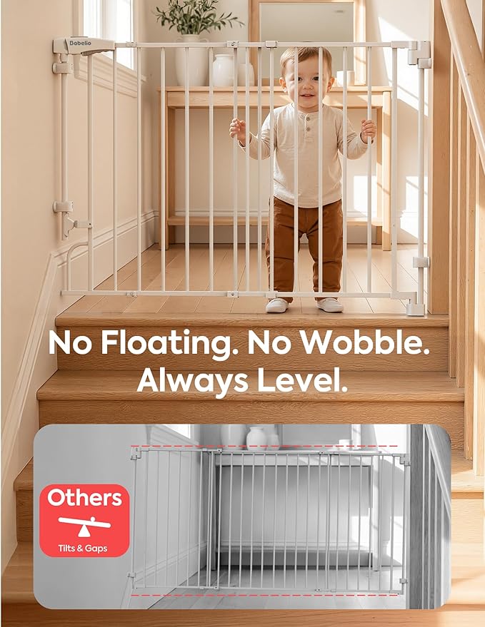 Babelio Removable & No Bottom Bar Baby Gate, 35.5-55" Hardware Mounted (Drill Needed)| Wide Walk-Thru| Auto-Close Safety Dog/Pet Gate for Stairs & Doorways (White, 35.5-55" W, 30" H)