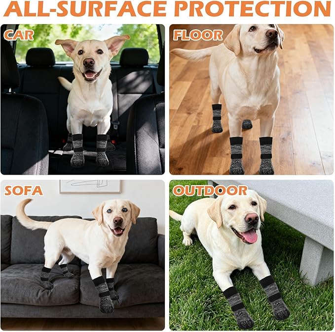 EXPAWLORER Dog Socks to Prevent Licking Paws with Grippers for Hardwood Floors Anti Slip, Traction Control Dog Shoes Booties Boots & Paw Protectors for Small Medium Large Senior Dogs Cold Winter M