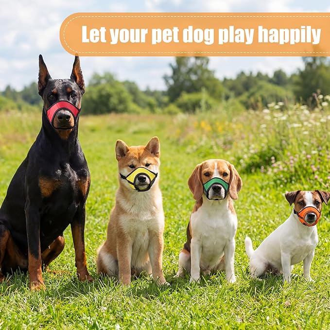 Shinylin 6 Sizes Dog Muzzle, Basket Air Mesh Muzzles Breathable Adjustable Full Coverage Dog Muzzle Cover for Small Medium Large Dogs, Anti Biting Barking Chewing (Adhesive)