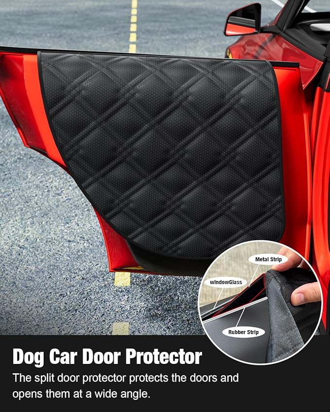 Dog Car Seat Cover for Back Seat Compatible with 2020-2026 Tesla Model Y — Hard Bottom Pet Travel Hammock with Seat Extender, Waterproof Backseat Dog Cover with Door & Headrest Protectors