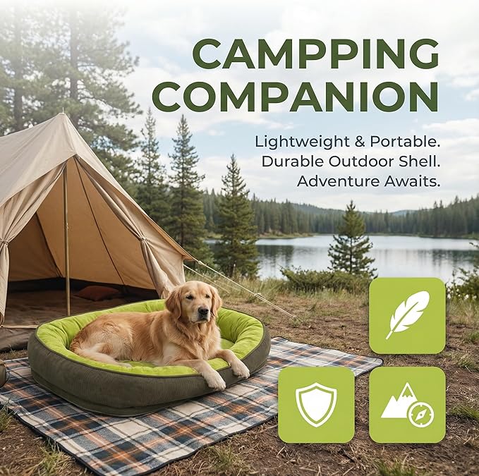 Calming Dog Bed for Medium to Large Dogs 30"x20" - Orthopedic Washable Pet Bed with Anti-Slip Bottom, Indoor Soft Cat Bed with Removable Cover (Lime Green)