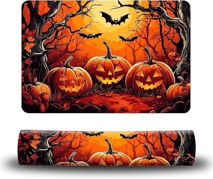 Dog Food Mat, 15.7" x 23.6" Absorbent Pet Feeding Mat for Food and Water, Waterproof Diatom Mud Pet Placemat with Non-Slip Rubber Backing, Easy Clean Cat Bowl Mat for Floors - Pumpkin Forest