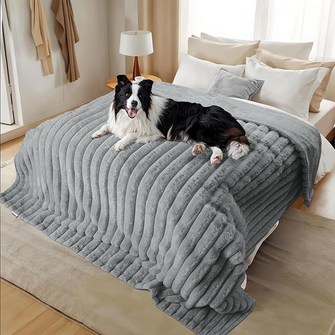 Waterproof Pet Blanket for Large Dogs & Cats - Reversible Calming Plush, Washable Furniture Cover for Couch, Bed, Car Seat, Blocks Leaks, Stains & Pet Fur (Grey, 60"x80")