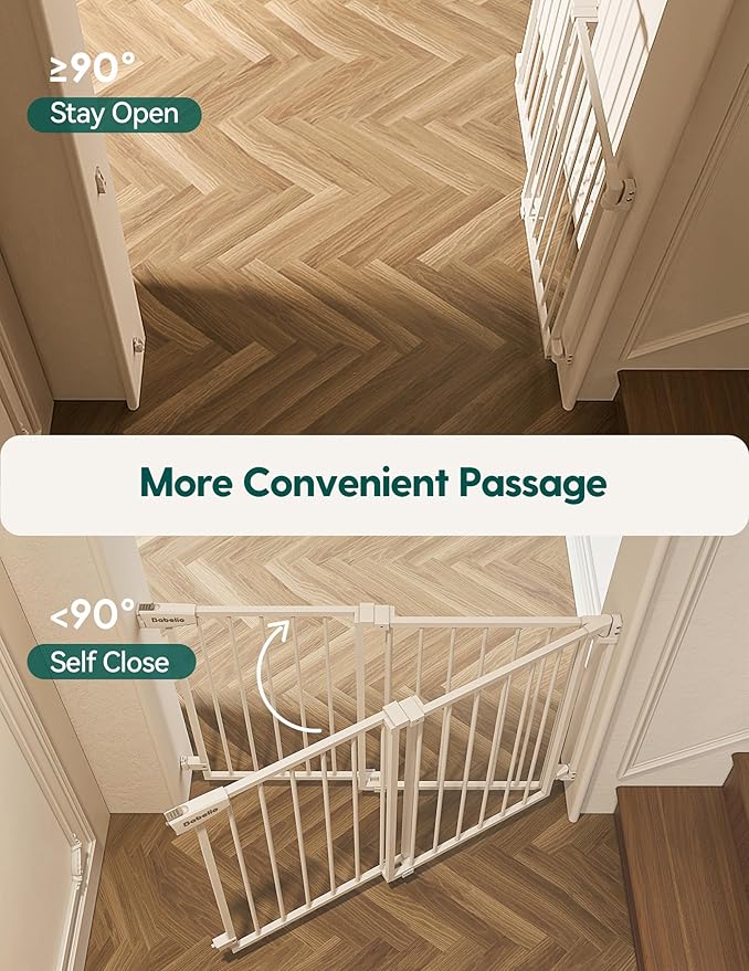 Babelio 29.7-46.5" No Bottom Bar Baby/Dog Gate for Stairs, House and Doorways, Auto Close Safety Pet Gates with Large Walk Thru Door, Hardware Mount