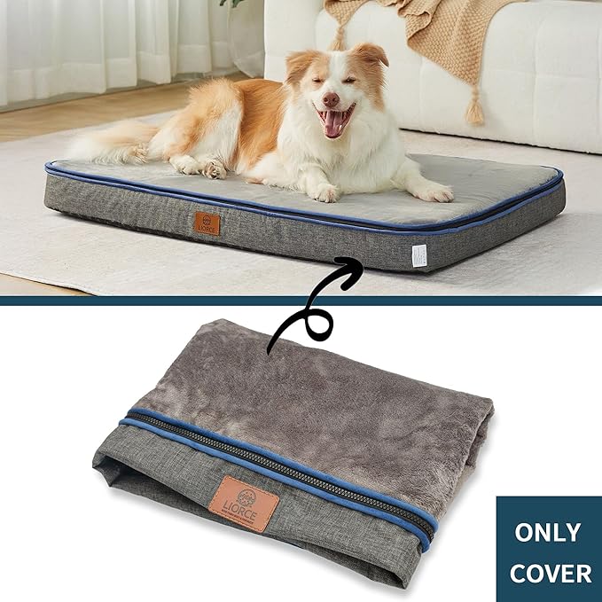 LIROCE Washable Dog Bed Cover Replacement, XL Wrap-Around Zipper Cover for Orthopedic Memory Faom Dog Bed (41x27x4 inches), Dark Grey
