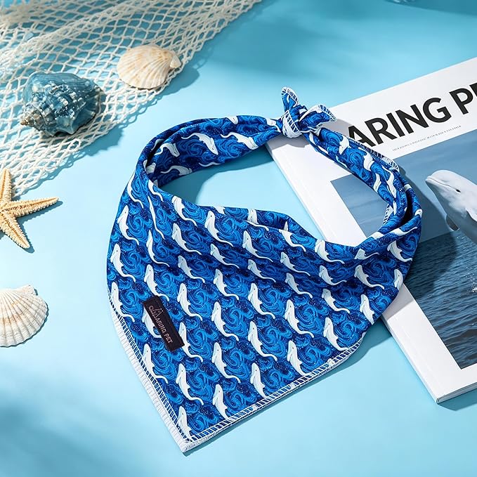 ARING PET Summer Dog Bandanas, Cute Blue White Whale Ocean Themed Pet Scarf Triangle Bib for Small Medium Large Boy Girl Dogs Cats, Puppy Kerchief for Beach Trips Daily Walks Outings Photoshoots-S
