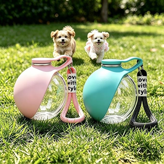 Portable Dog Water Bottle with Bowl, 10 Oz 2 in 1 Integrated Pet Water Bottle for Dogs Drinking, Leakproof Transparent Travel Water Bottle for Dogs On Walks, Hiking, Traveling (Grey Print)