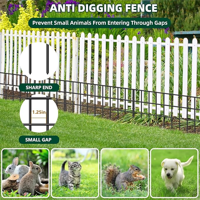 31ft(L) x 13in(H) Animal Barrier Fence, 22 Panels No Dig Garden Fence for Dog Rabbit, Rustproof Anti Digging Barrier, Garden Edging Border Ground Defense for Outdoor, Yard, Patio