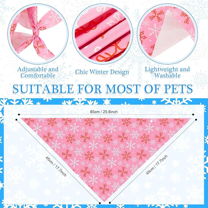 Chunful 120 Pcs Winter Bandanas for Dogs Bulk Charm Blue Bandanas Snowflake Patterns Soft Bibs Adjustable Triangle Doggie Cats Scarf for Small Medium Large Pet Winter Costume 25.6 x 17.7 x 17.7 Inch