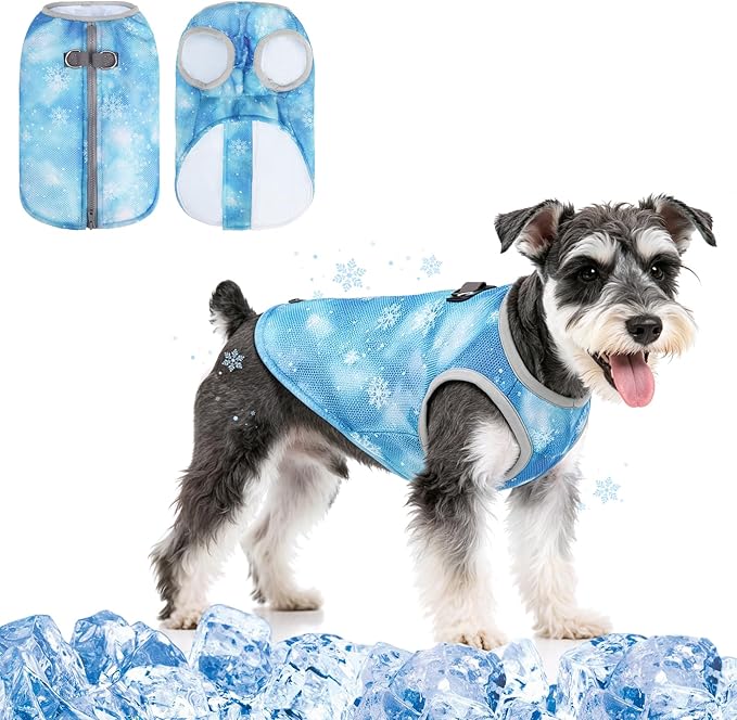 KOOLTAIL Dog Cooling Vest, Sun Protection Easy on off Cooling Pet Shirt Harness with Zipper & Leash Ring, Breathable Summer Quick Dry Clothes, Relief in Hot Weather for Small Medium Large Dogs, Blue S