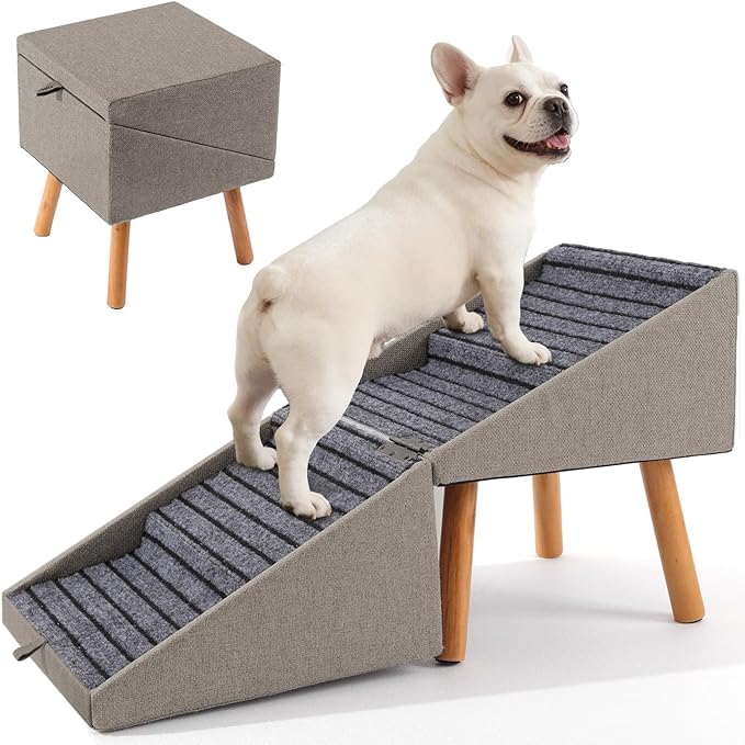 Dog Stairs for Small Dogs 17.13" H, 4-Step Doggie Ramp for Couch Bed Sofa and Chair, Foldable 2 in 1 Wooden Pet Steps for Puppy Medium/Large Dogs and Cats, Split Ottoman Design (17.13" H-Hemp Green)