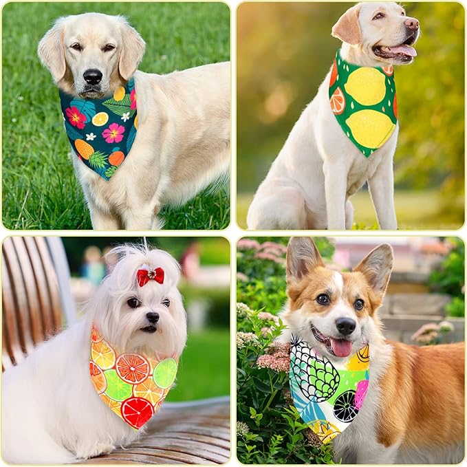 Eccliy 30 Pack Dog Bandanas Summer Bulk Fruit Dog Bandanas Adjustable Soft Triangle Scarf Washable Polyester Girl and Boy Pet Costume Bib with Fruit Patterns Large Pet Grooming Accessories Spring