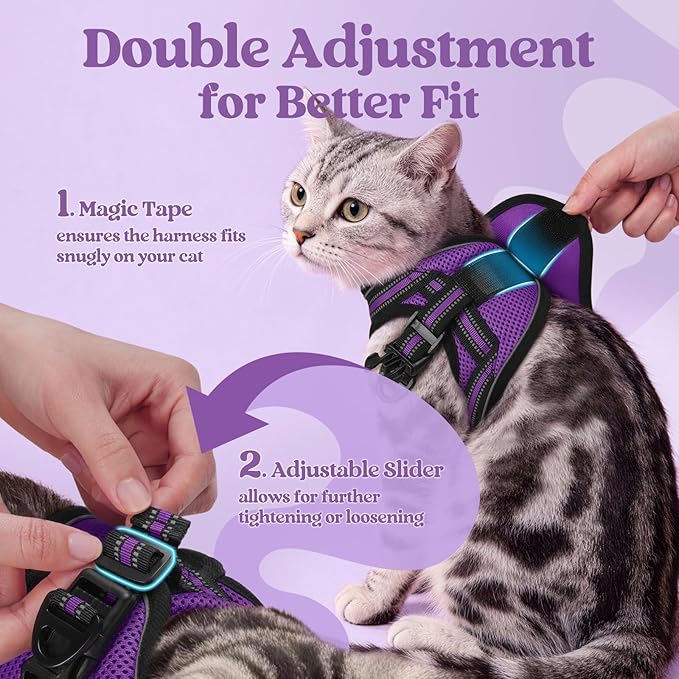 rabbitgoo Cat Harness and Leash, Step-in Escape Proof Kitten Harness Set, Soft Comfortable Cat Vest, Easy to Wear and Adjust, Reflective for Safe Outdoor Walking, Purple, Small
