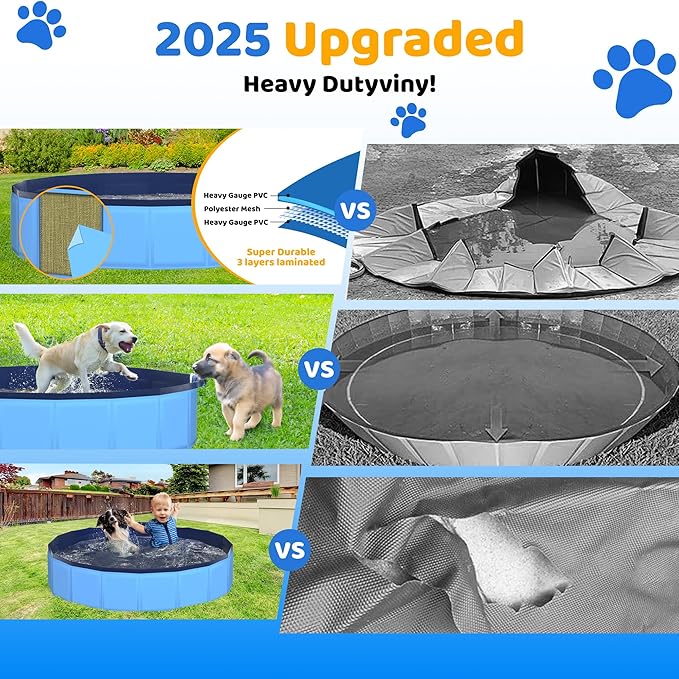 CACSPS 79" x 12" Foldable Dog Pool - Collapsible Hard Plastic Kiddie Pool for Dogs & Kids, Non-Slip Pet Bath Tub for Outdoor Backyard Use, Lightweight & Portable (Blue)