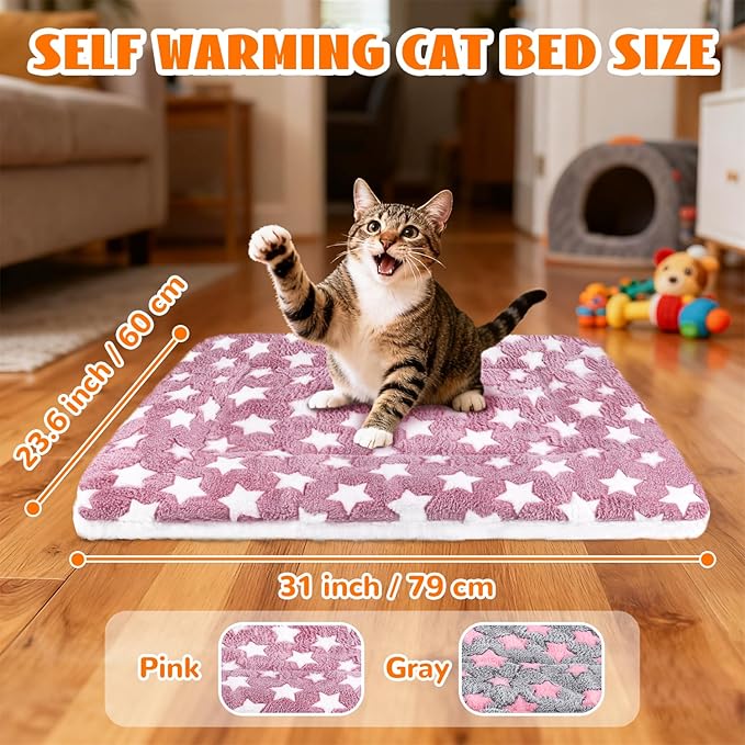 2 Pcs Self Warming Cat Bed, Self Heating Pet Mat for Cats & Dogs Soft Calming Cat Bed Mat Reflects Body Heat Warm Washable Pet Pad for Crates, Floors, Indoor, Outdoor (31×23.6 Inch)