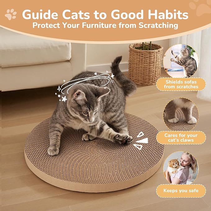 6pcs Cat Scratch Pad, Cat Scratcher Cardboard & Cat Scratching Pads - Round Cat Scratcher Refill, 10 Inch Diameter 7/8 Inch Thick cat scratchers for Indoor Cats
