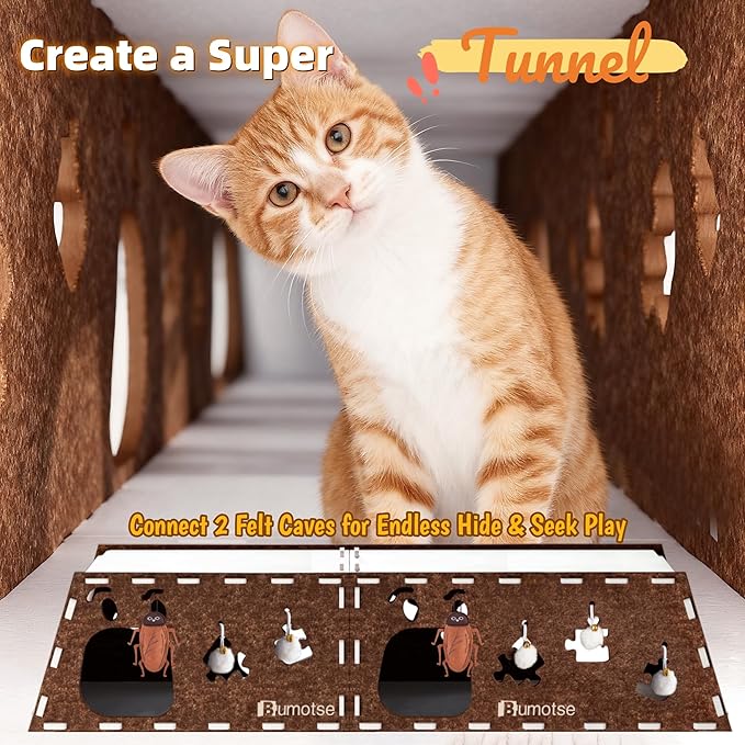 Felt Cat Bed Cave for Indoor Cats, Modular Tunnel Hideaway House for Large Cats Up to 22LB, Cozy Washable Felt Cat Condo for Sleeping, Playing & Hiding, Coffee