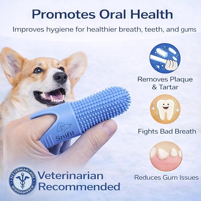Dog Finger Toothbrush for Small & Large Dogs - Reusable Soft Silicone Dog Dental Finger Brush Fit All Breed Sizes - Non-Toxic Finger Teeth Cleaner for Dogs Prevents Bad Breath & Oral Care -Blue