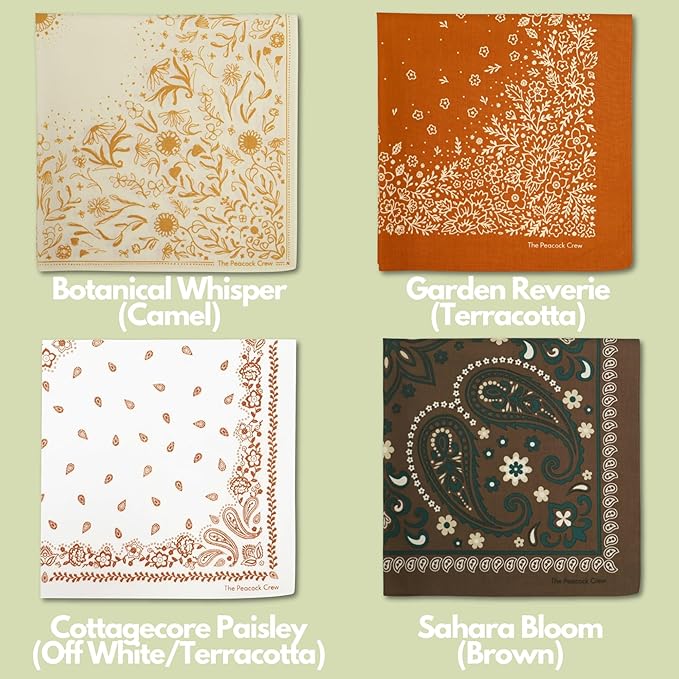 The Peacock Crew Premium Soft Cotton Bandanas Pack for Men and Women Paisley 22 x 22 inches